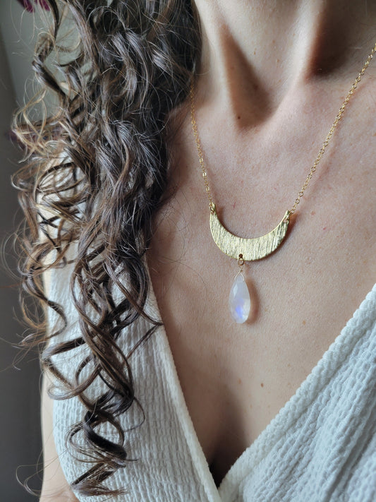 Crescent Moon Moonstone Necklace