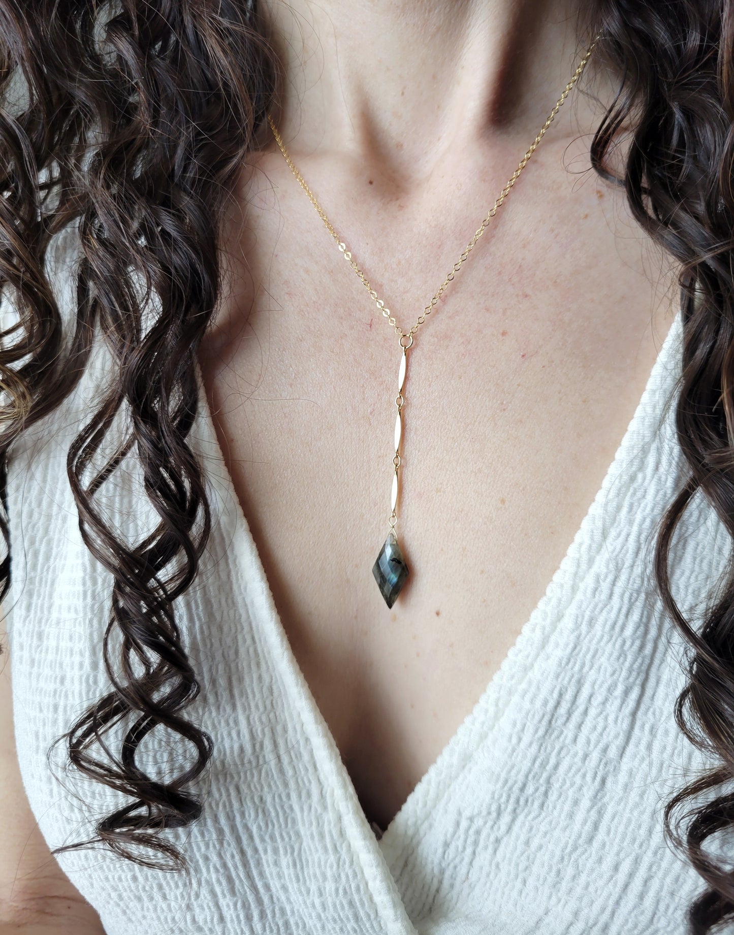 Diamond Labradorite Y Necklace