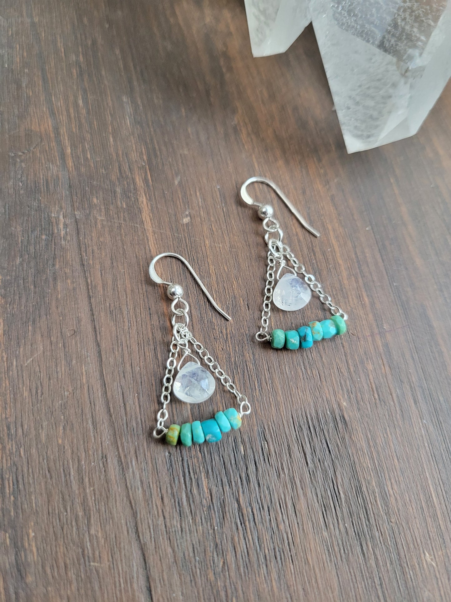 Turquoise and Moonstone Pyramid Earrings
