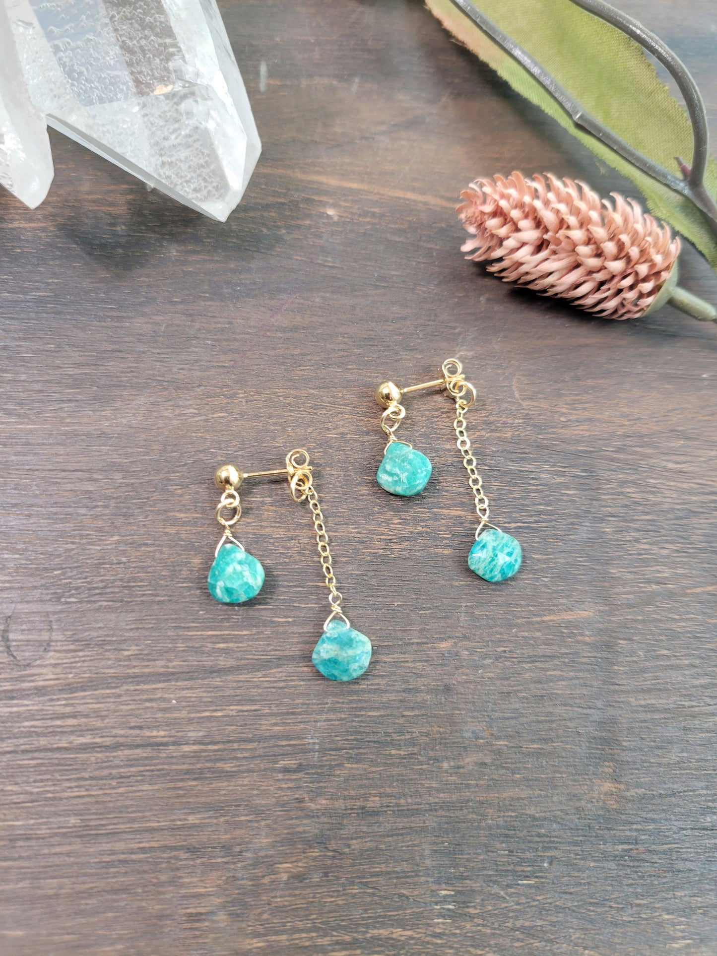 Amazonite Dangle Stud Earrings