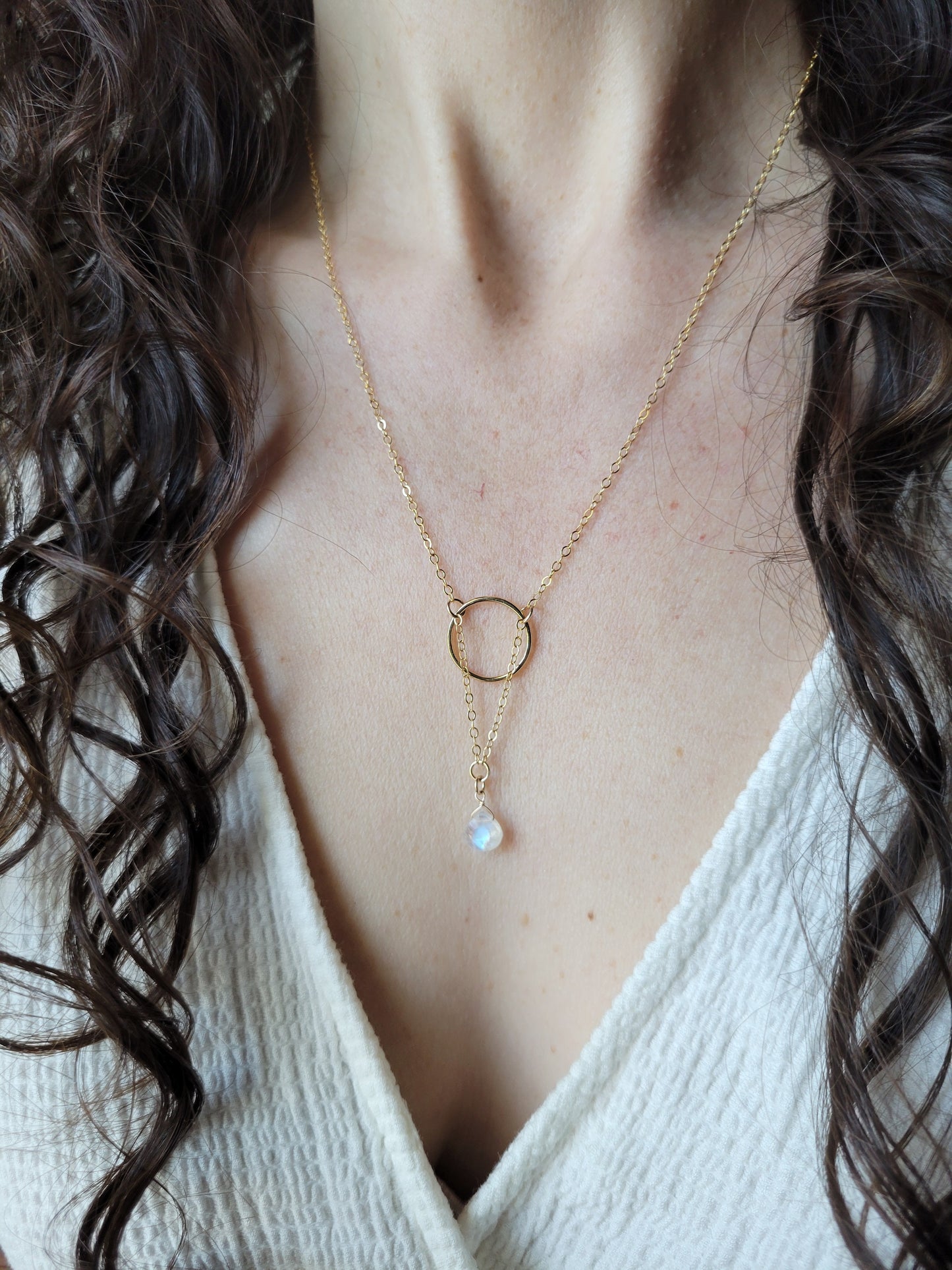 Dainty Moonstone Y Necklace