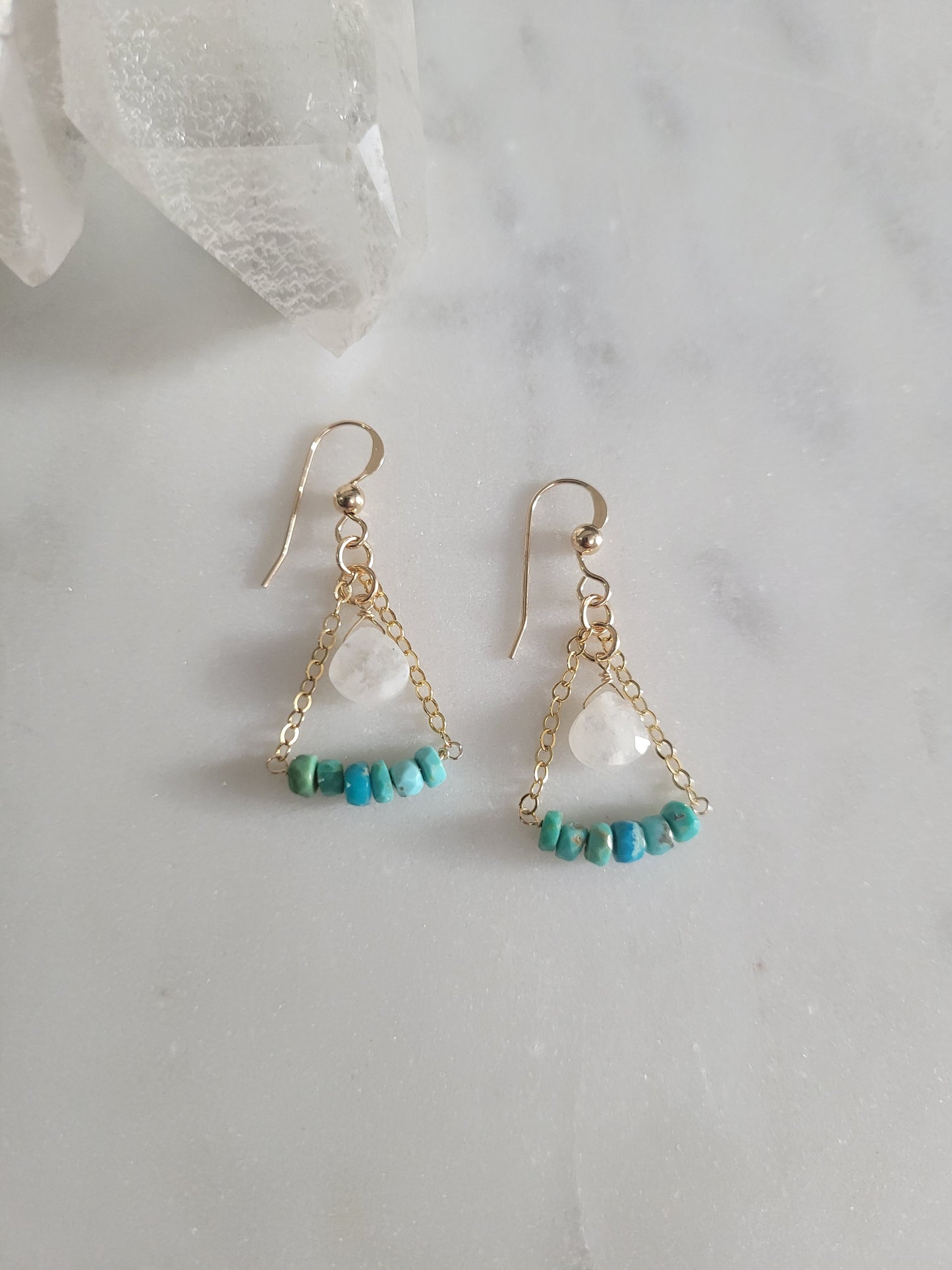 Turquoise and Moonstone Pyramid Earrings