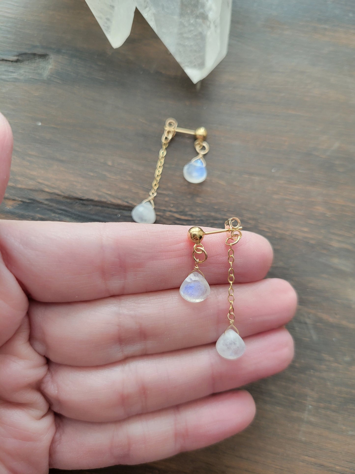 Moonstone Dangle Stud Earrings