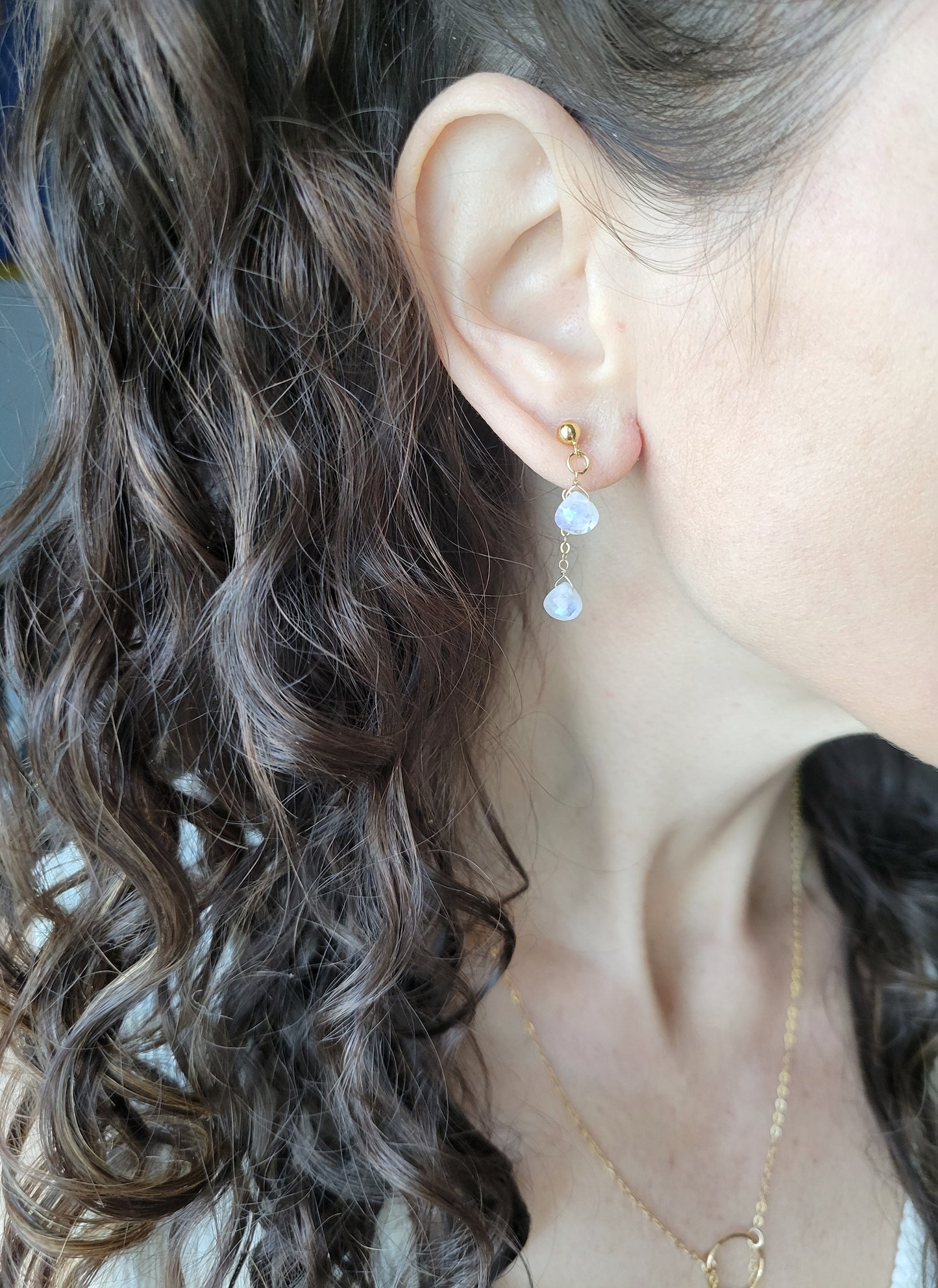 Moonstone Dangle Stud Earrings