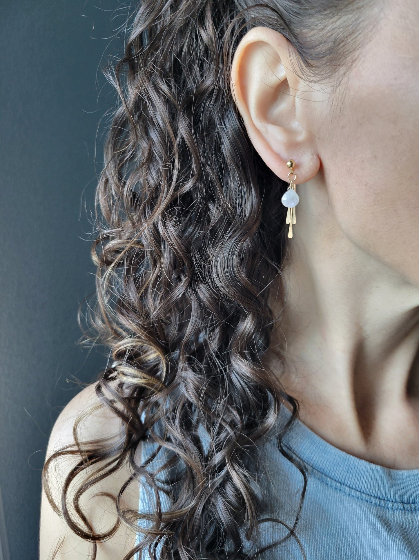 Moonstone Fringe Stud Earrings