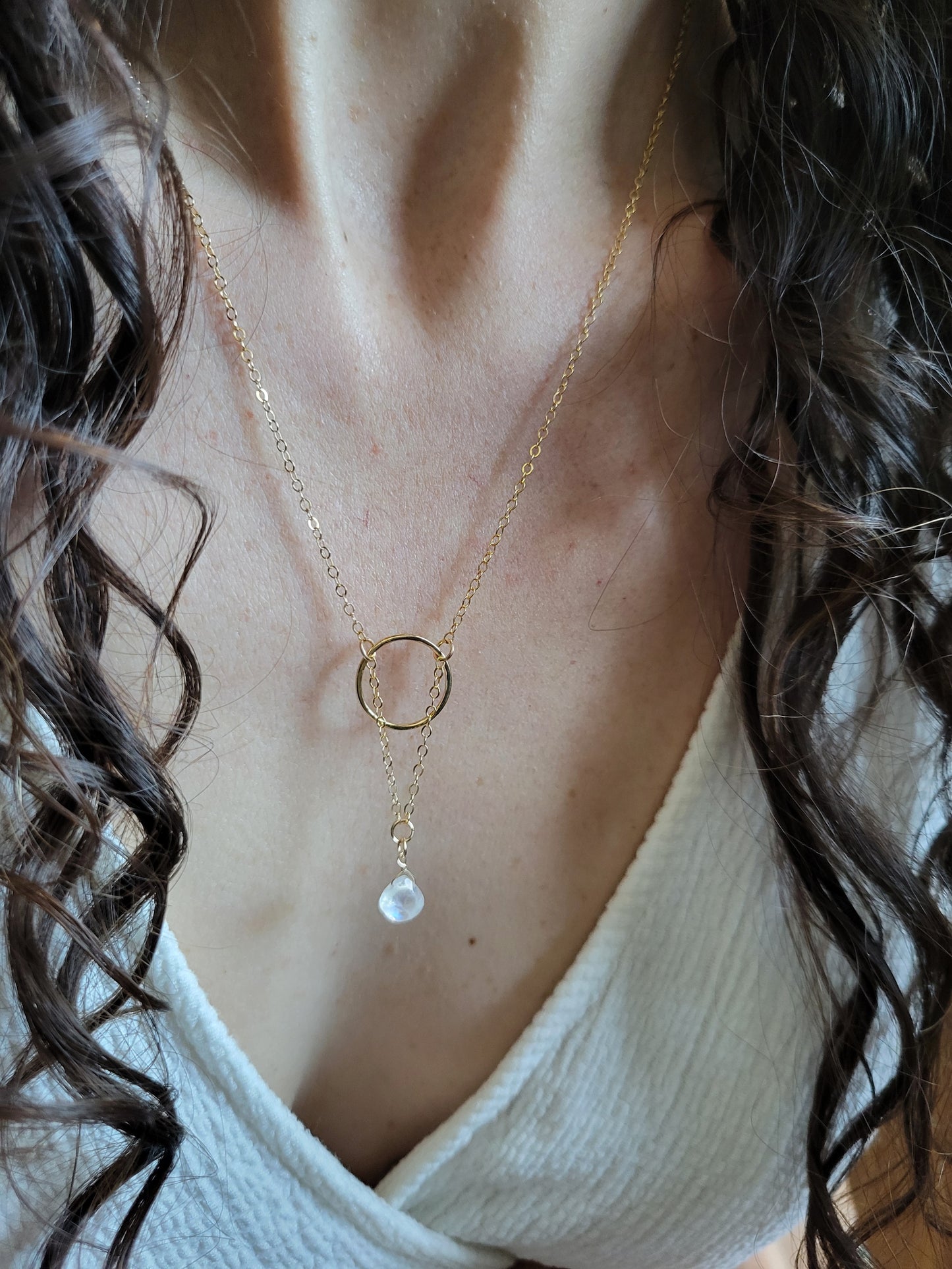 Dainty Moonstone Y Necklace