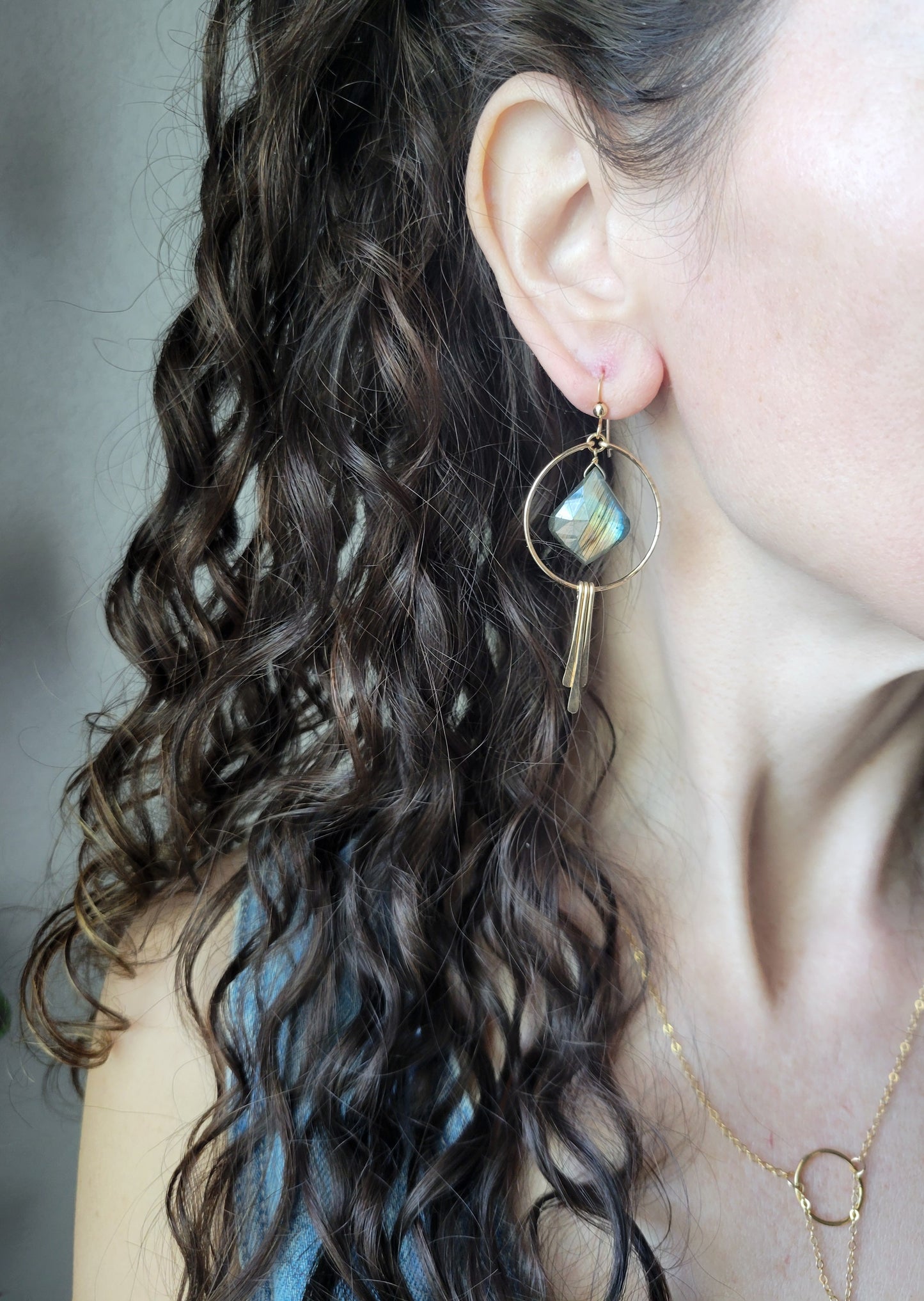 Labradorite Petal Hoop Fringe Earrings