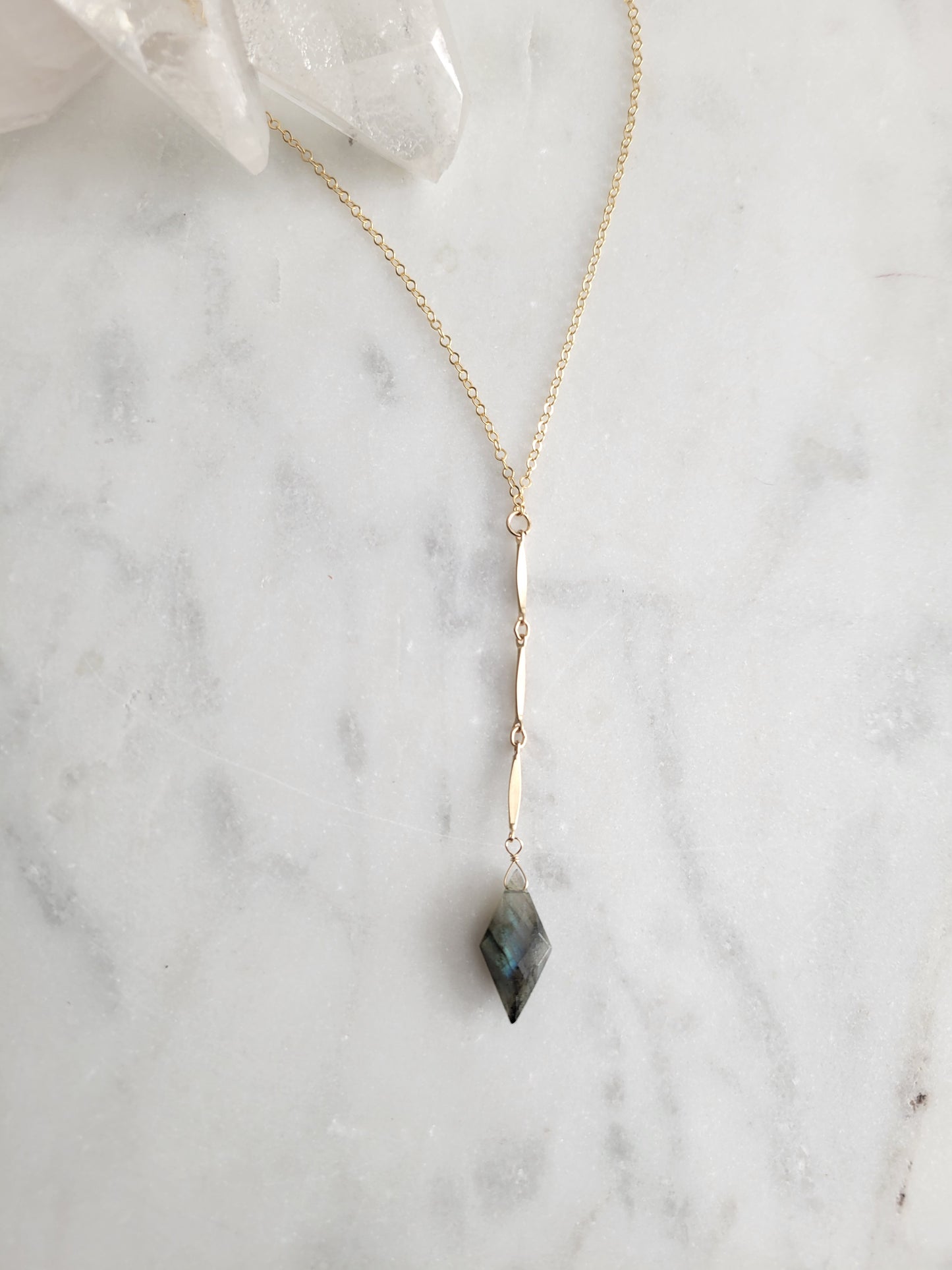 Diamond Labradorite Y Necklace