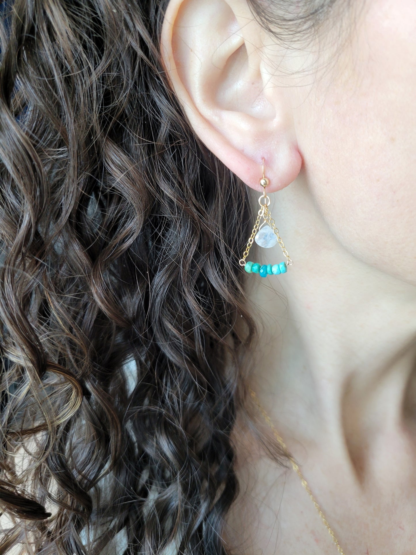Turquoise and Moonstone Pyramid Earrings