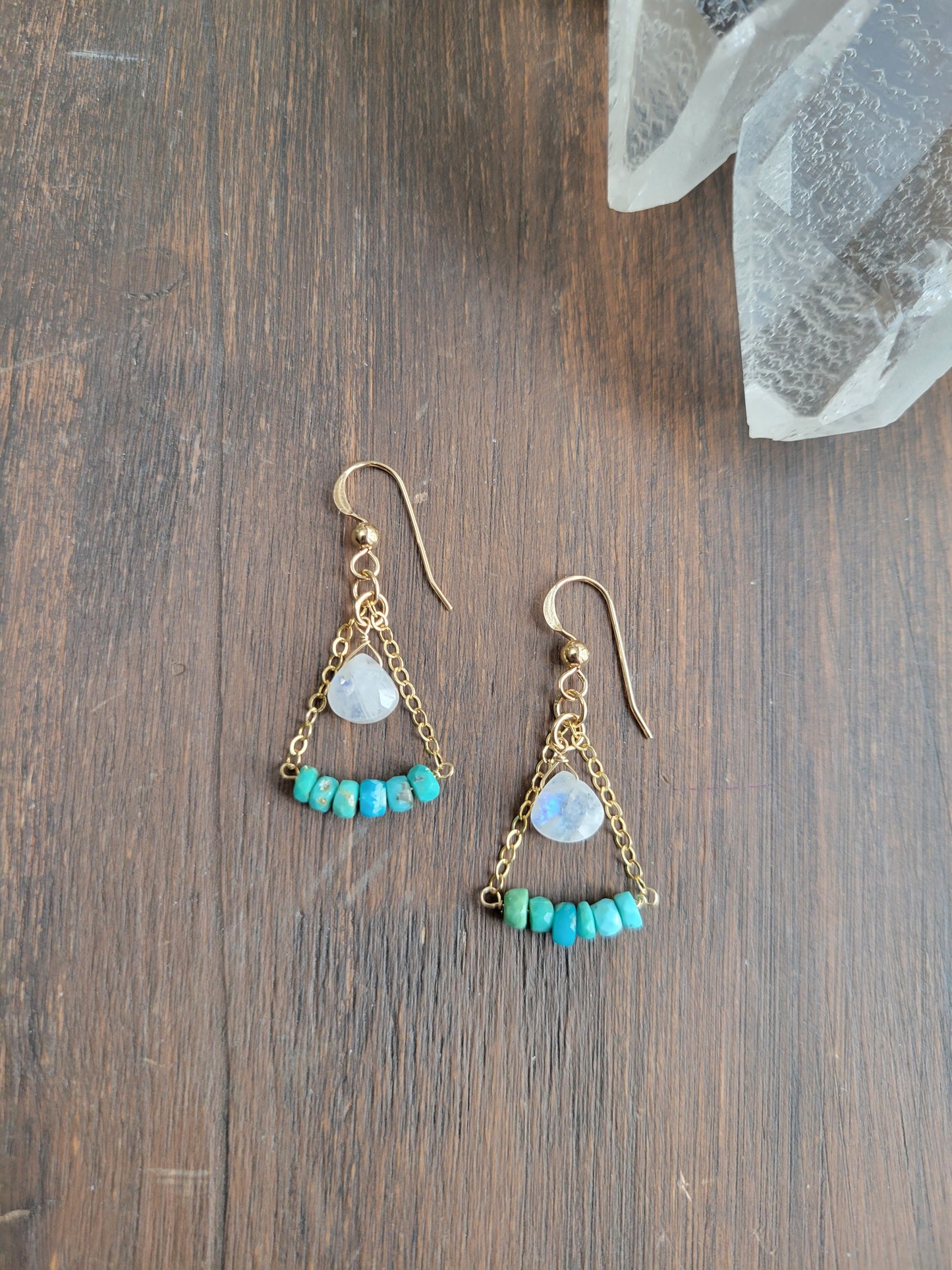 Turquoise and Moonstone Pyramid Earrings