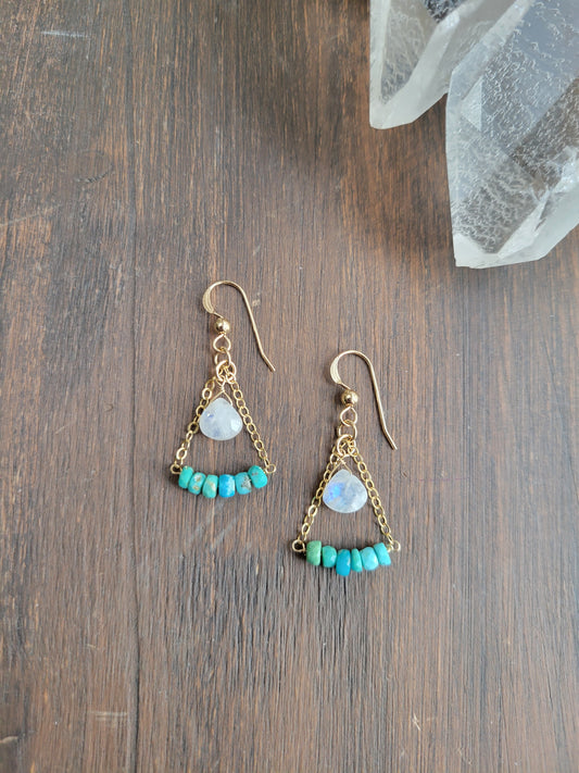 Turquoise and Moonstone Pyramid Earrings