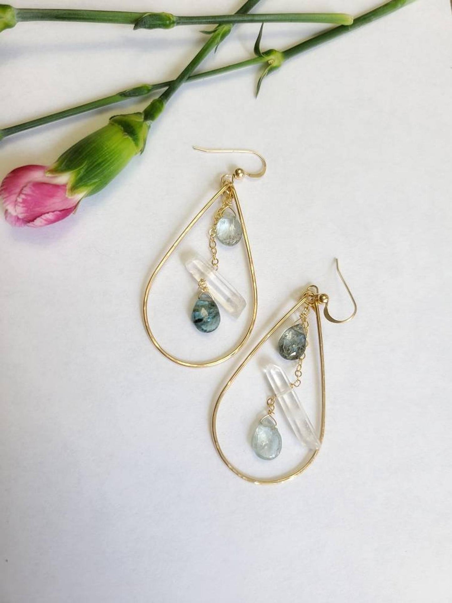 Moss Aquamarine Quartz Hoops