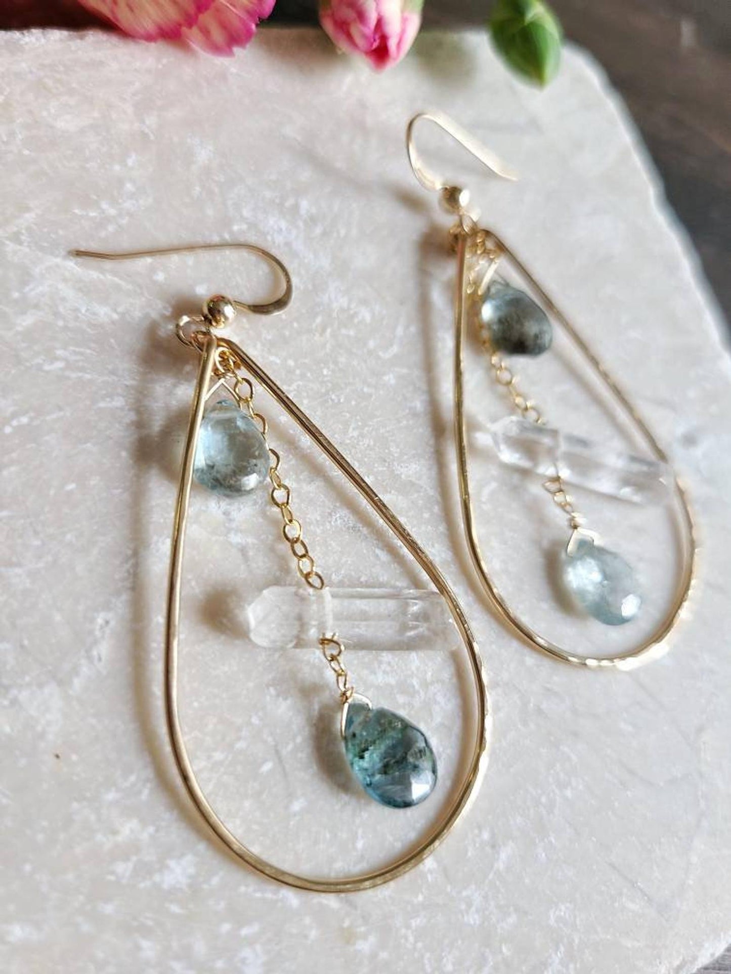 Moss Aquamarine Quartz Hoops