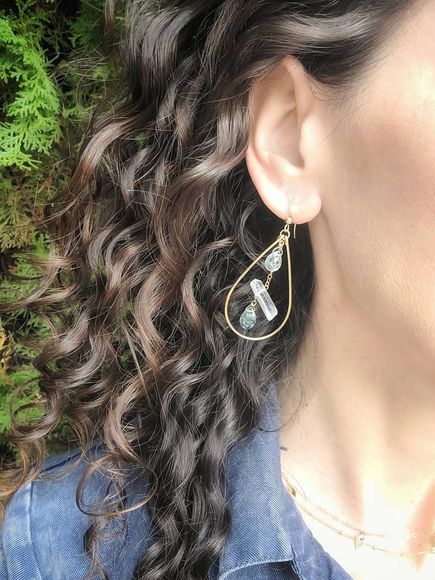 Moss Aquamarine Quartz Hoops