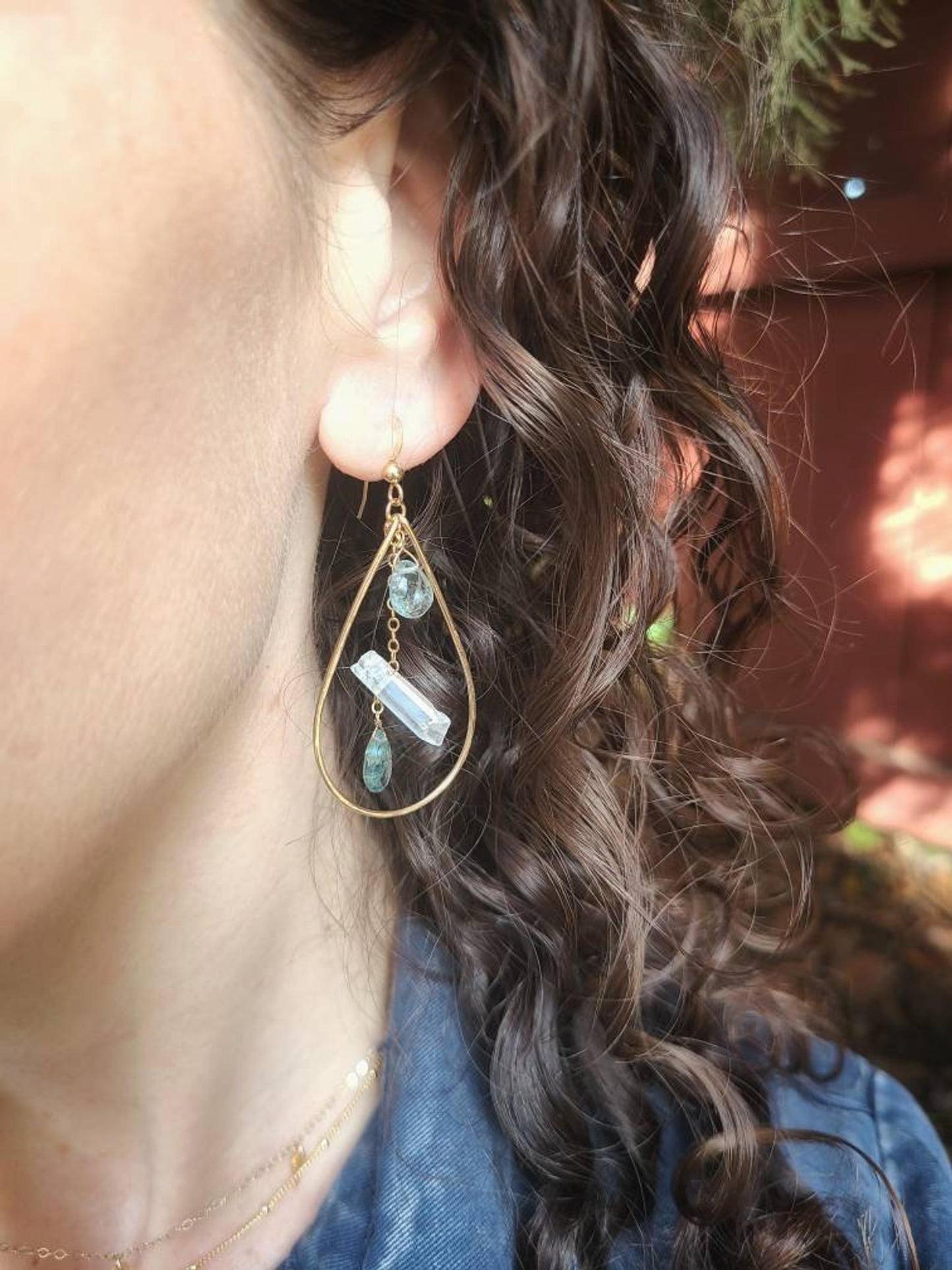 Moss Aquamarine Quartz Hoops
