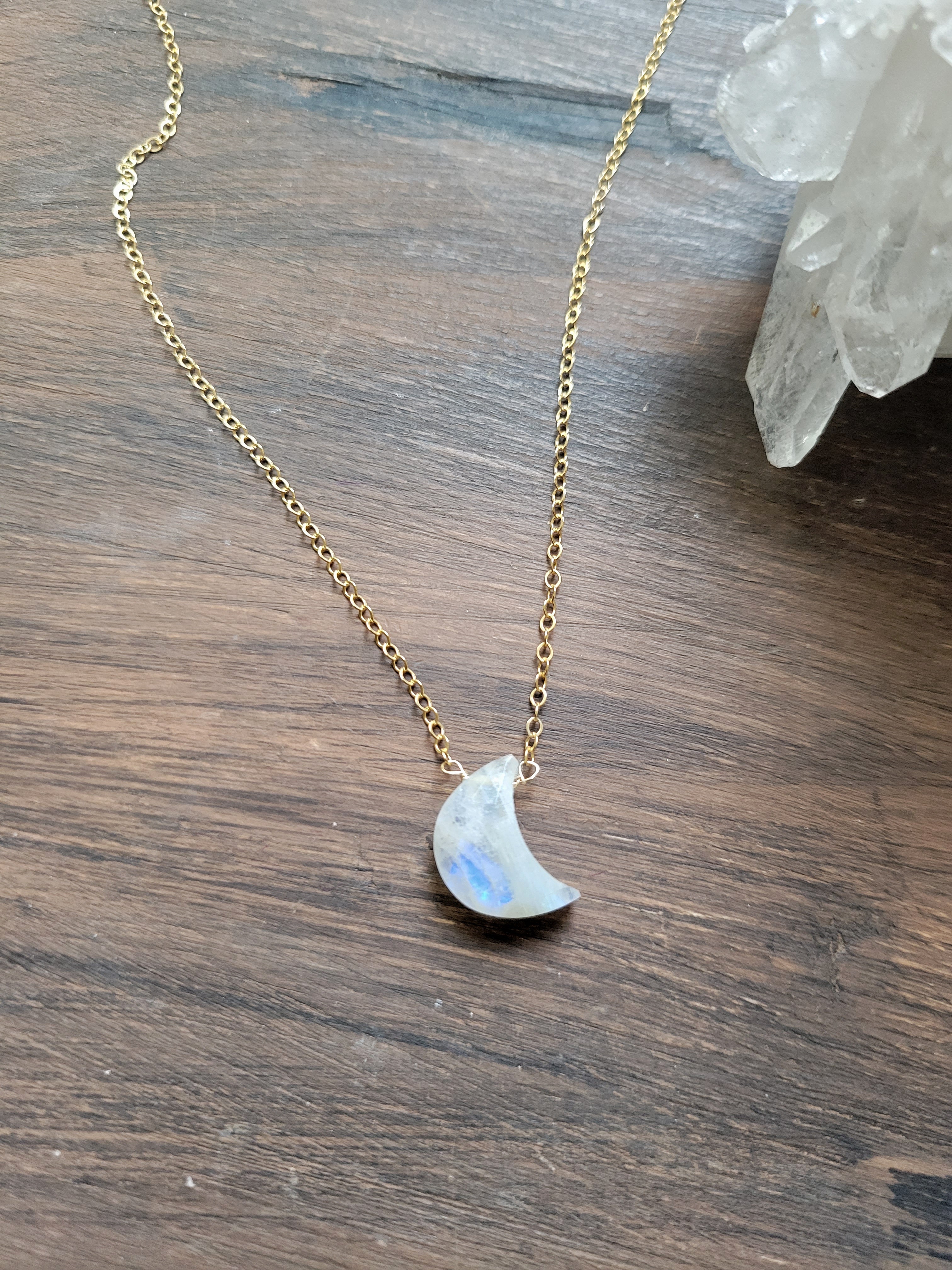 Crescent moon moonstone deals necklace