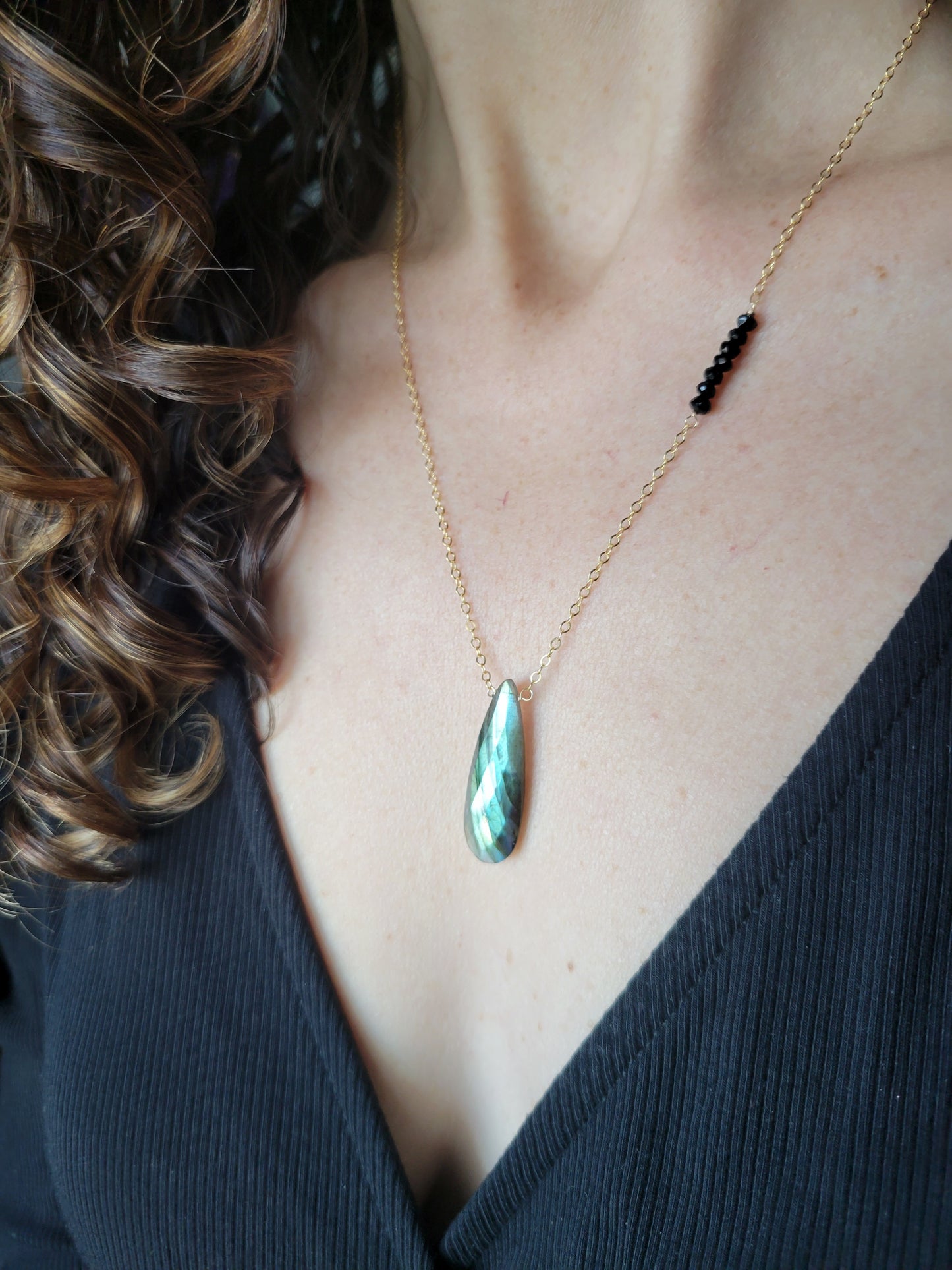 Labradorite Pendant with Black Spinel