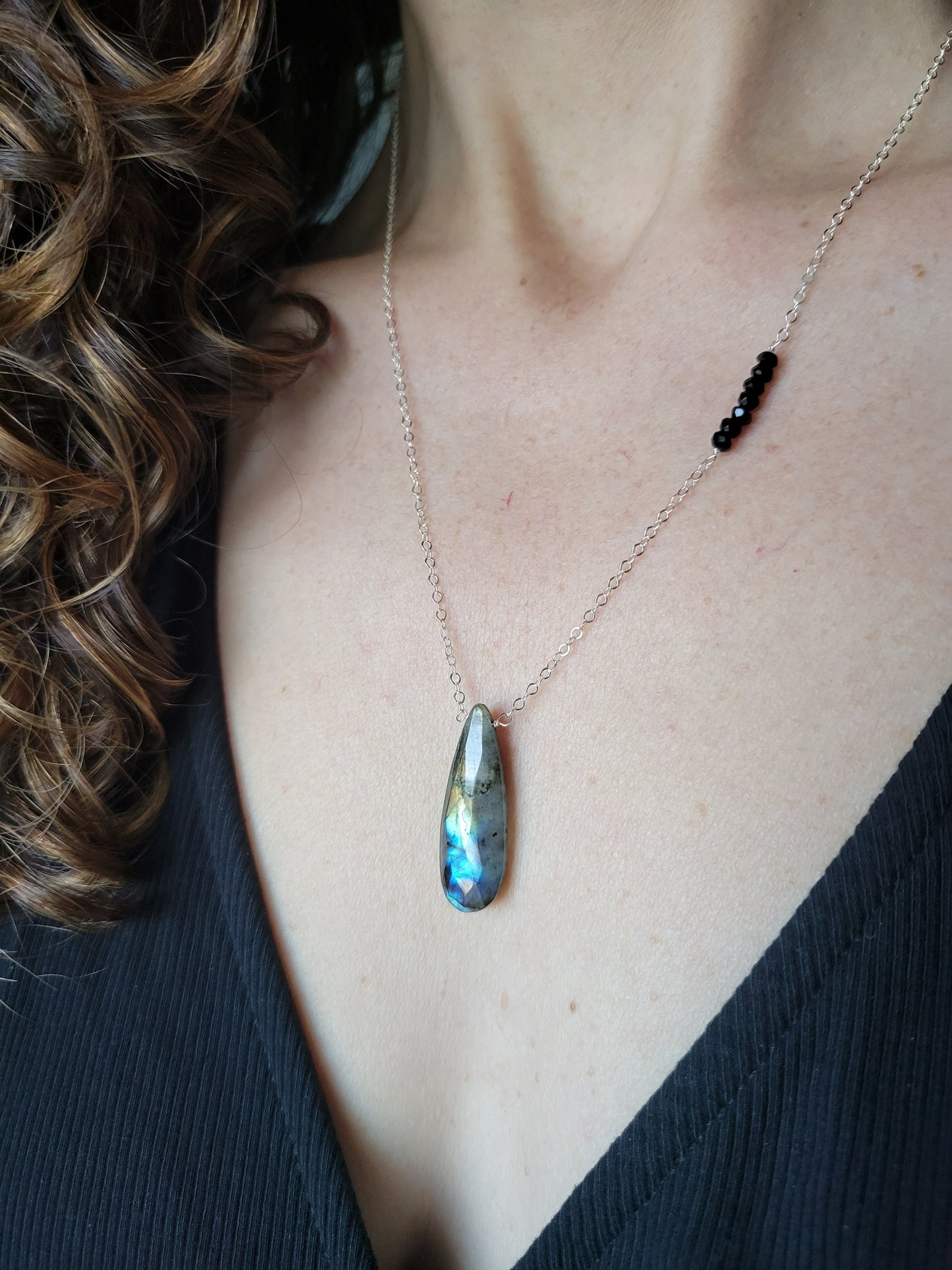 Labradorite Pendant with Black Spinel