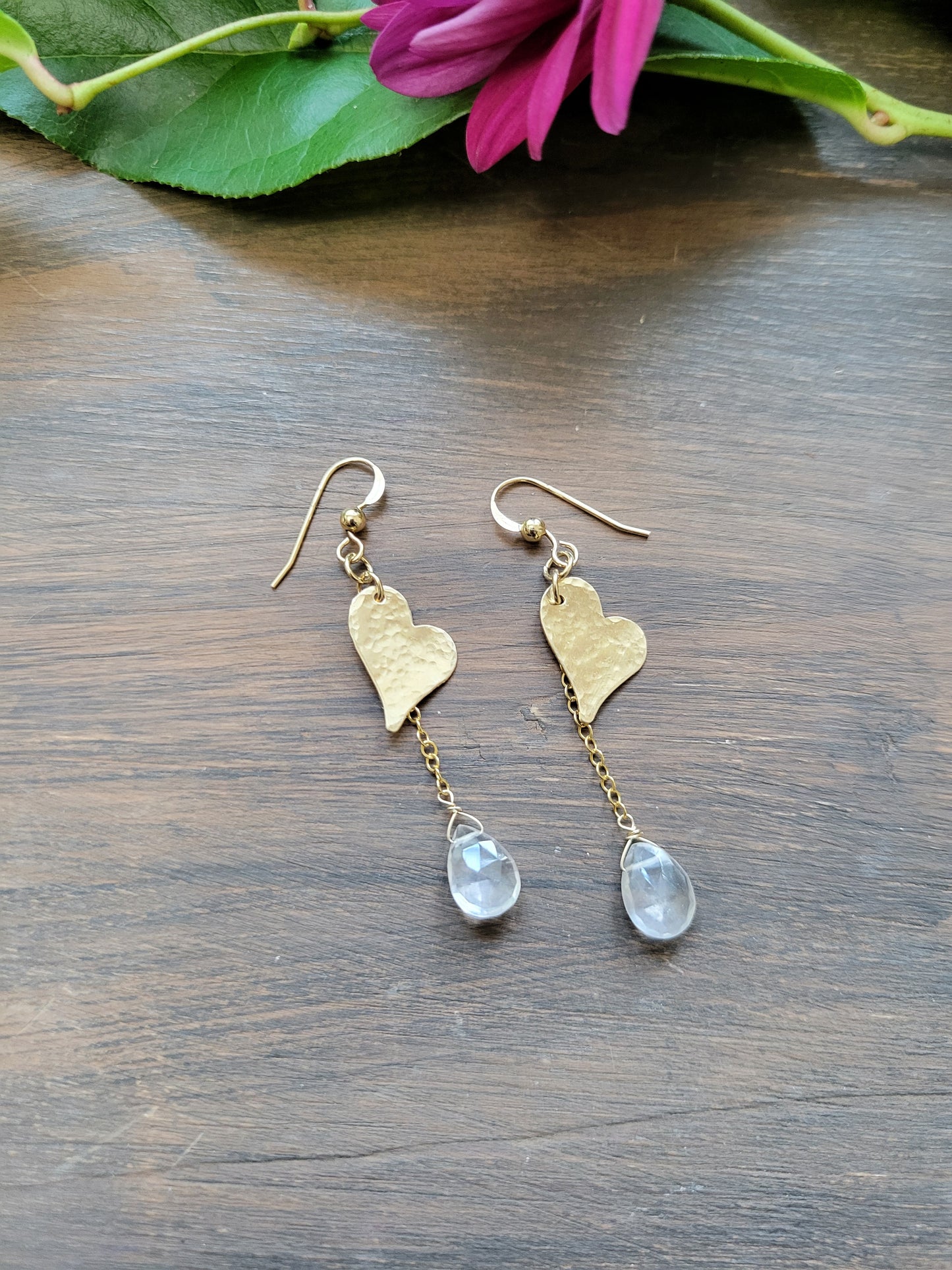Heart Dangle Earrings with Rose Quartz