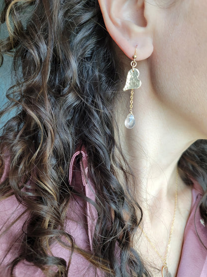 Heart Dangle Earrings with Rose Quartz
