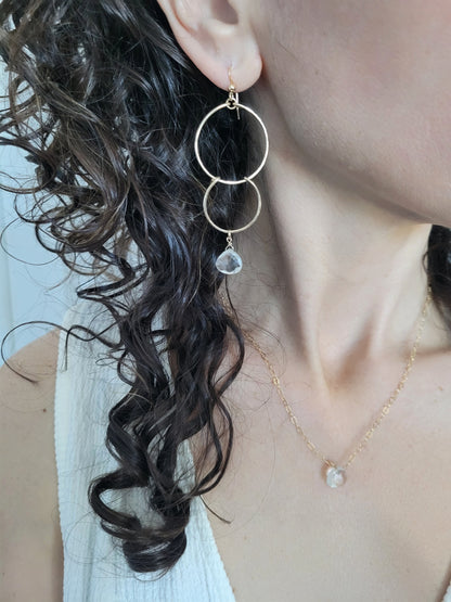 Double Circle Quartz Earrings