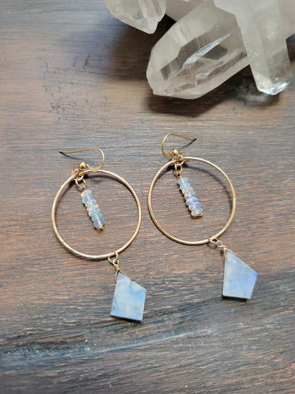 Opal and Moonstone Hoop Earrings