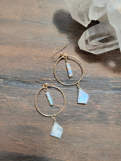 Opal and Moonstone Hoop Earrings