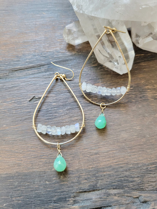 Chrysoprase and Moonstone Teardrop Earrings