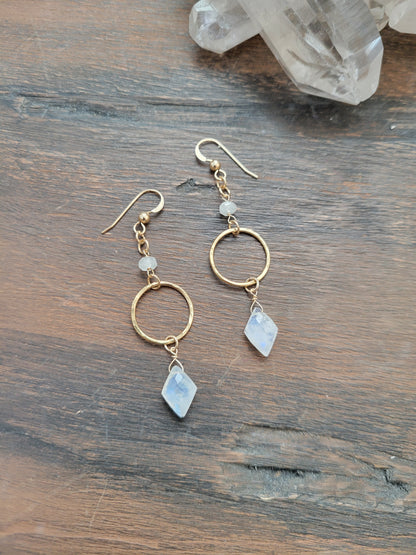 Moonstone Circle Drop Earrings