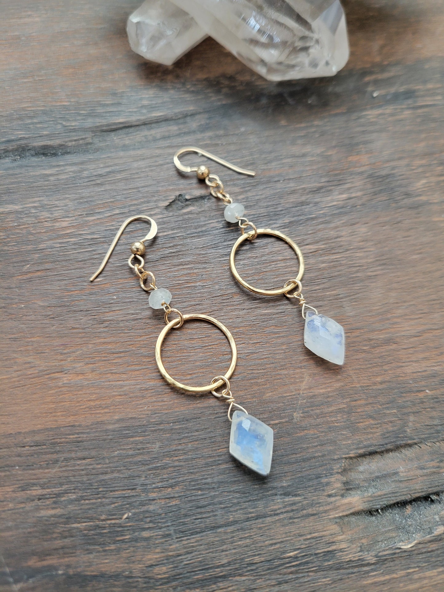 Moonstone Circle Drop Earrings