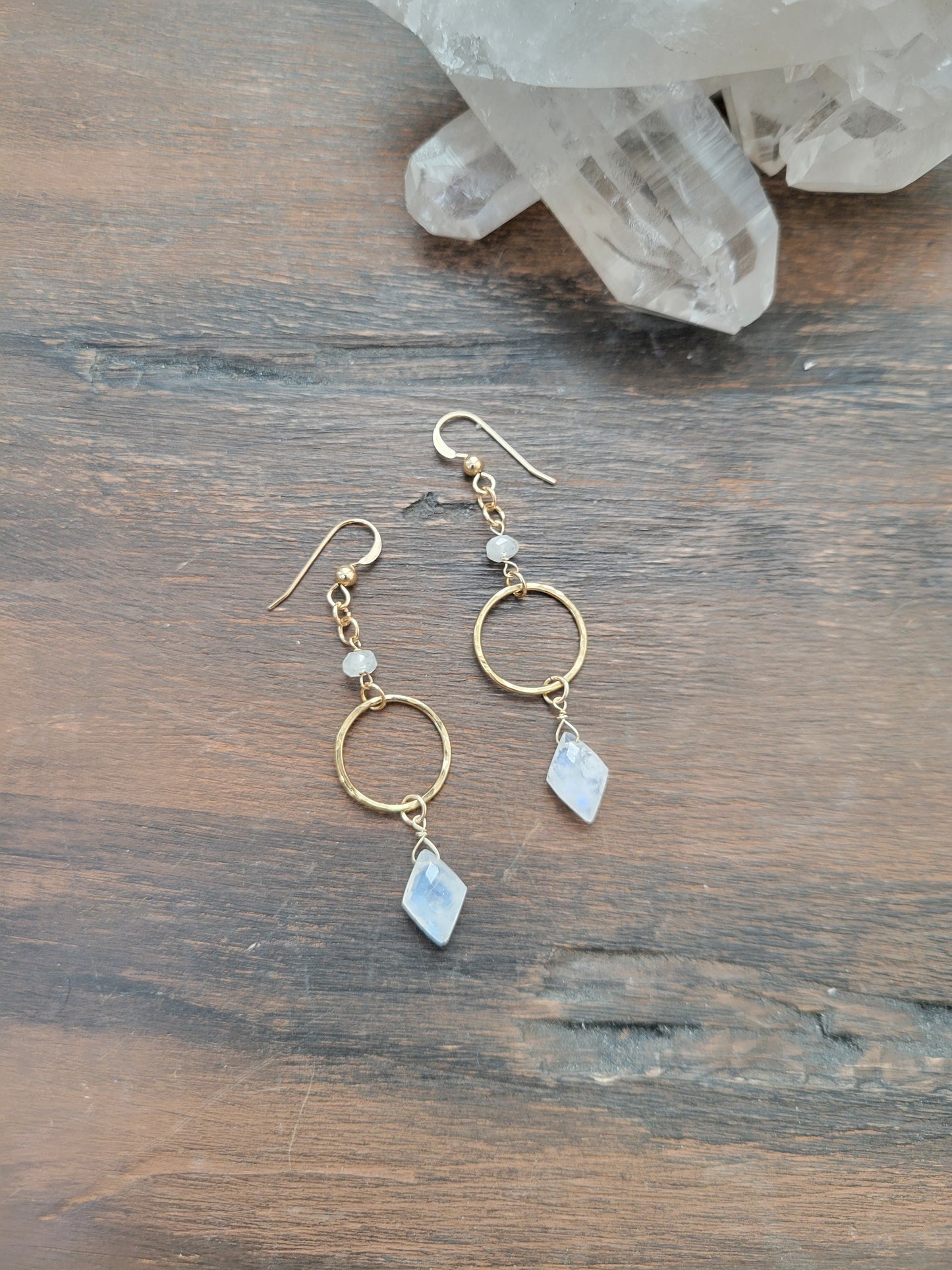 Moonstone Circle Drop Earrings