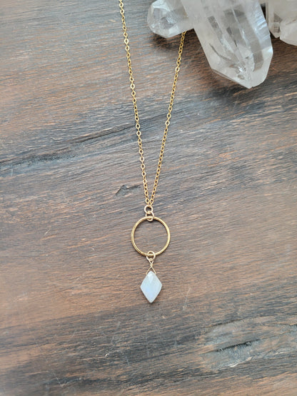 Moonstone Circle Drop Necklace