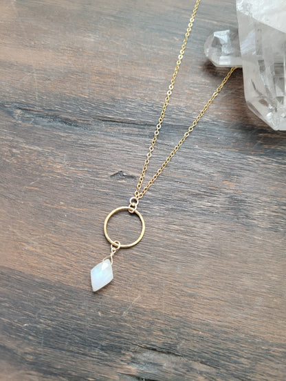 Moonstone Circle Drop Necklace