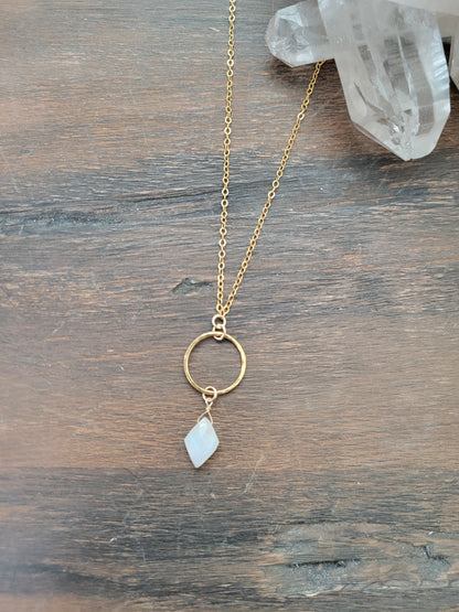 Moonstone Circle Drop Necklace