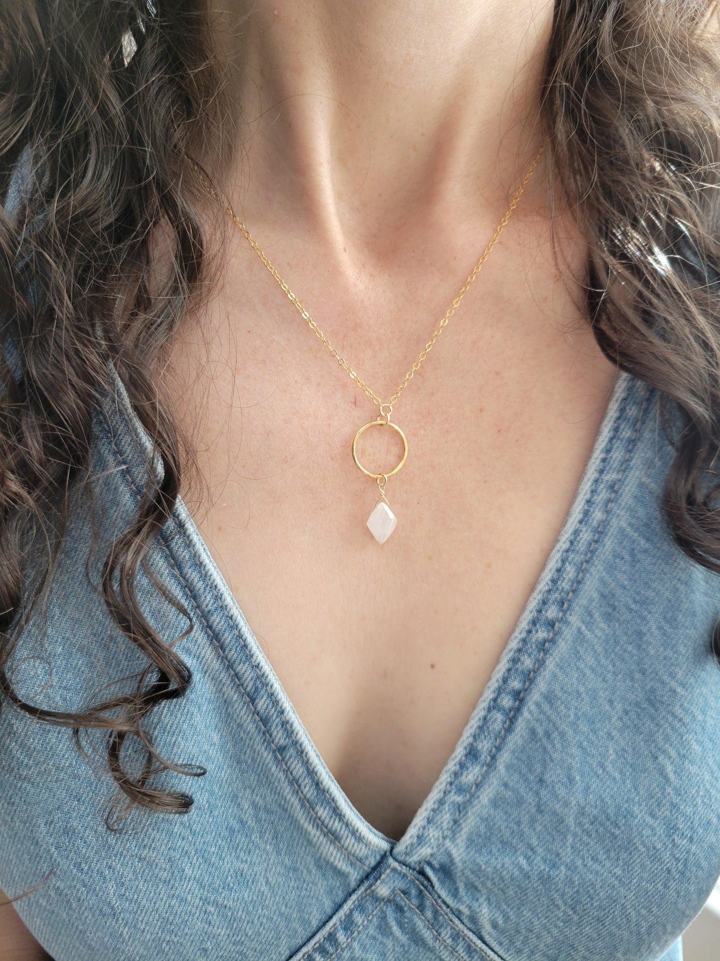 Moonstone Circle Drop Necklace