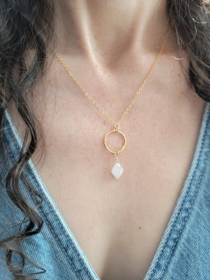 Moonstone Circle Drop Necklace