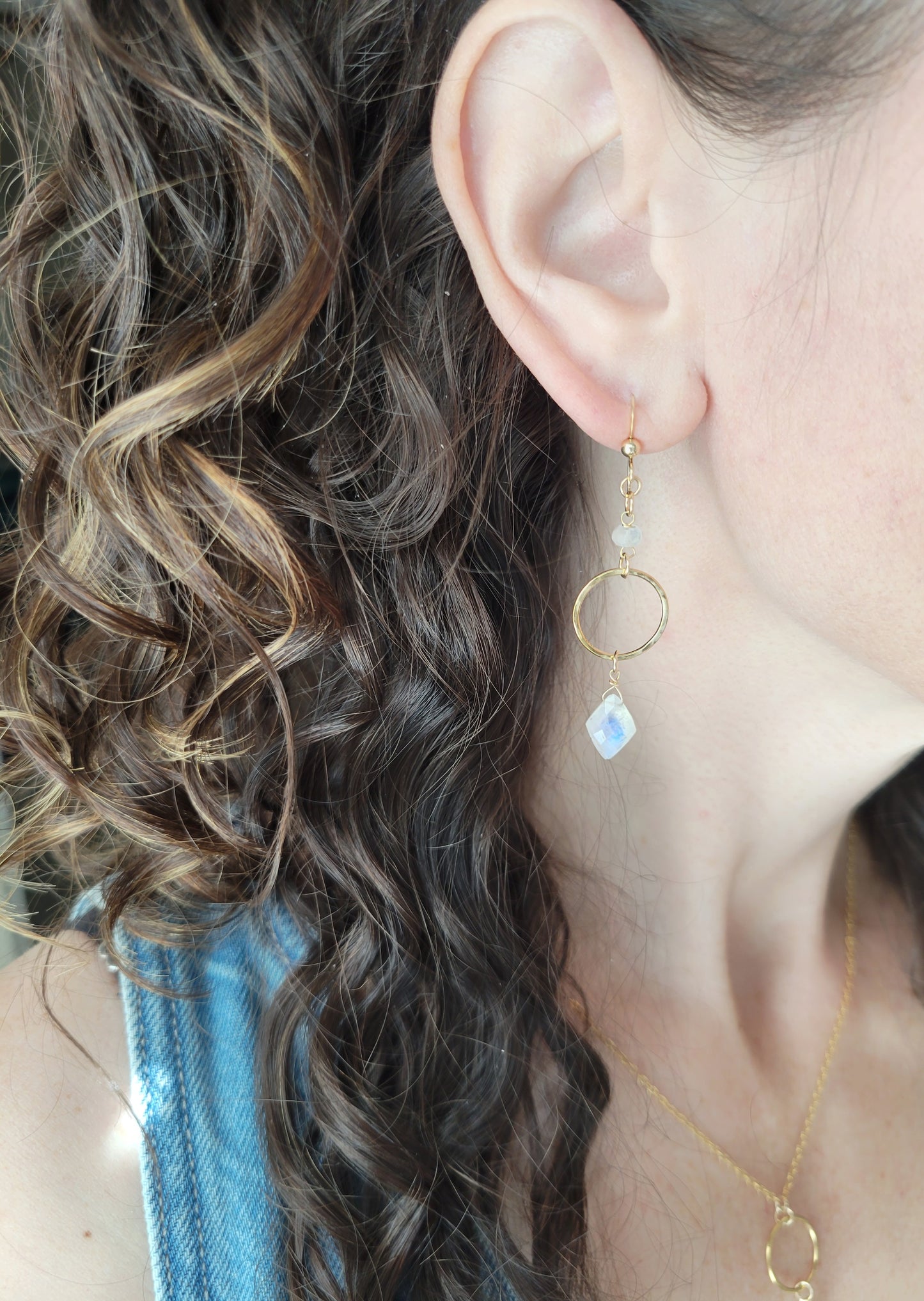 Moonstone Circle Drop Earrings