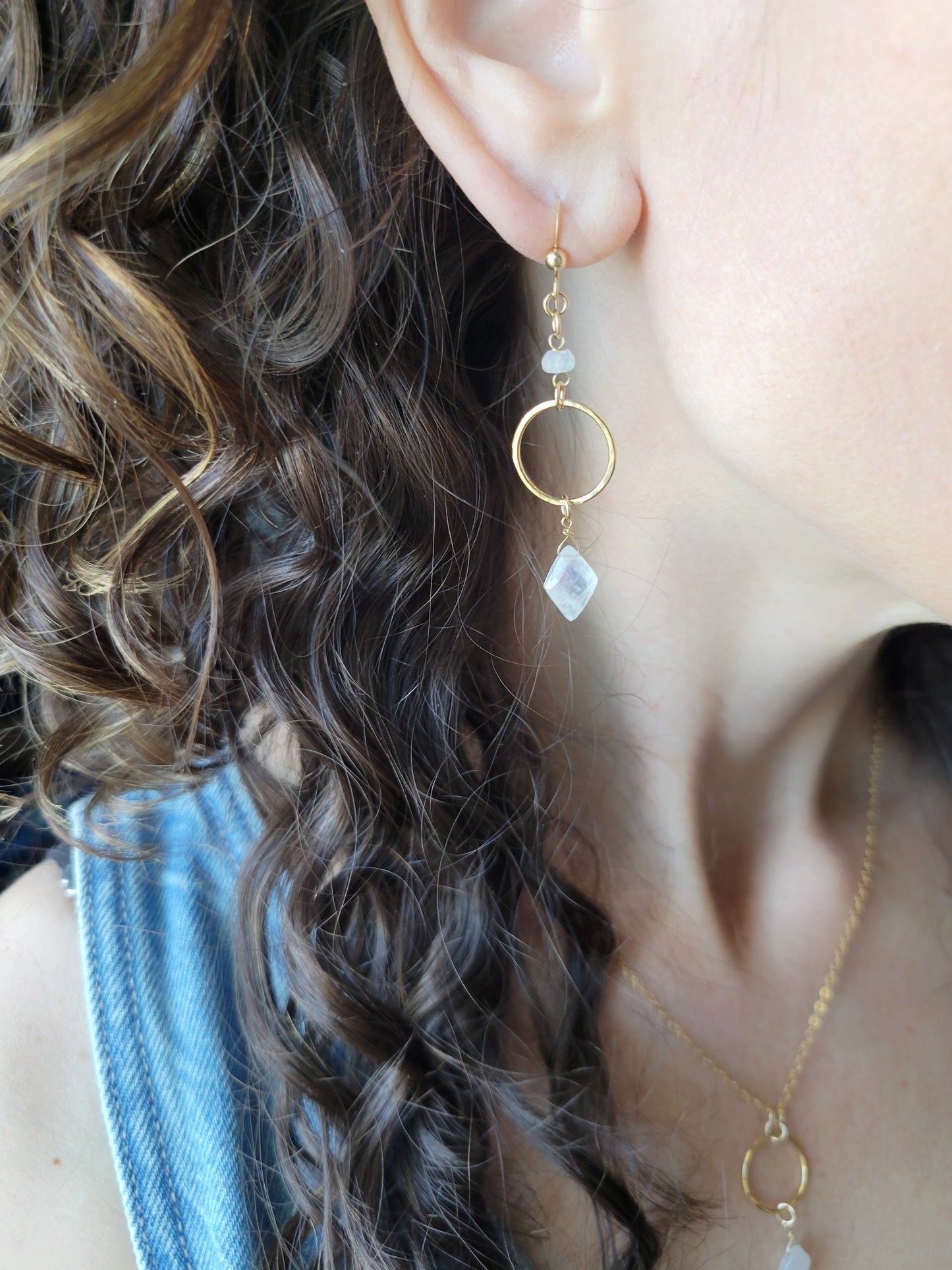 Moonstone Circle Drop Earrings