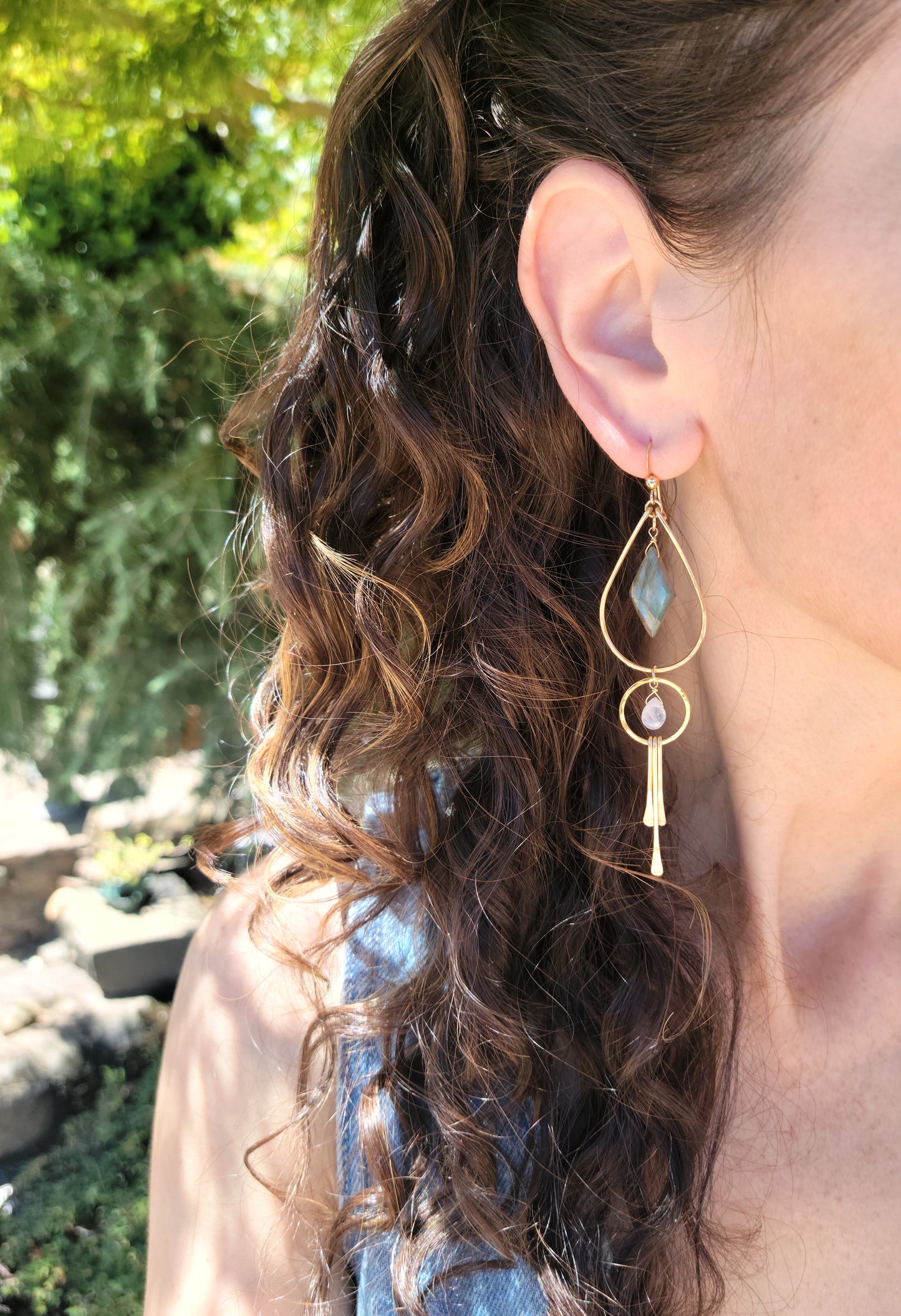 Labradorite and Moonstone Fringe Earrings