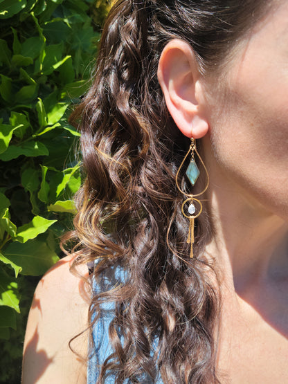 Labradorite and Moonstone Fringe Earrings