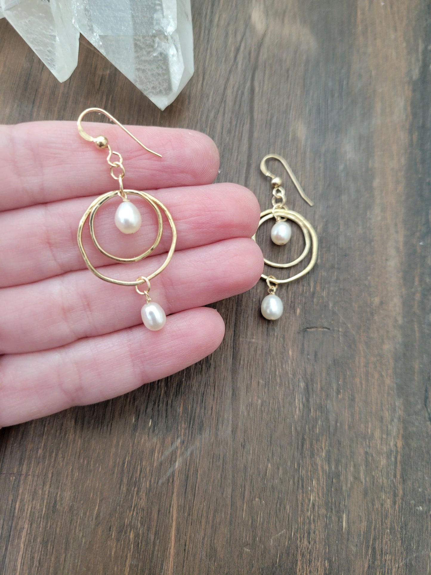 Double Circle Pearl Earrings