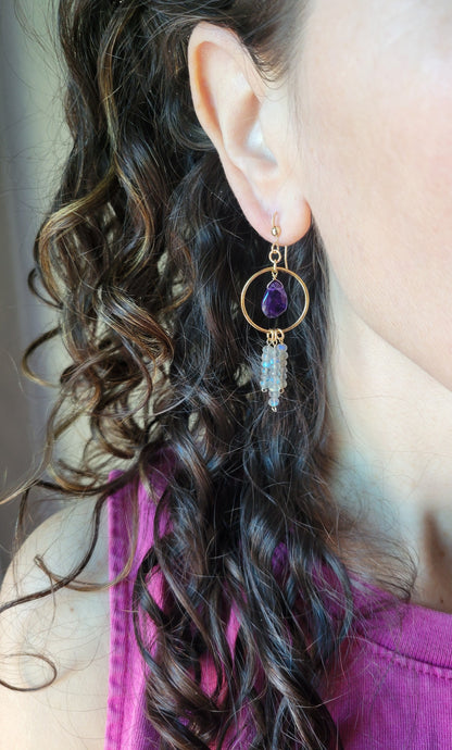 Labradorite Fringe Earrings with Amethyst