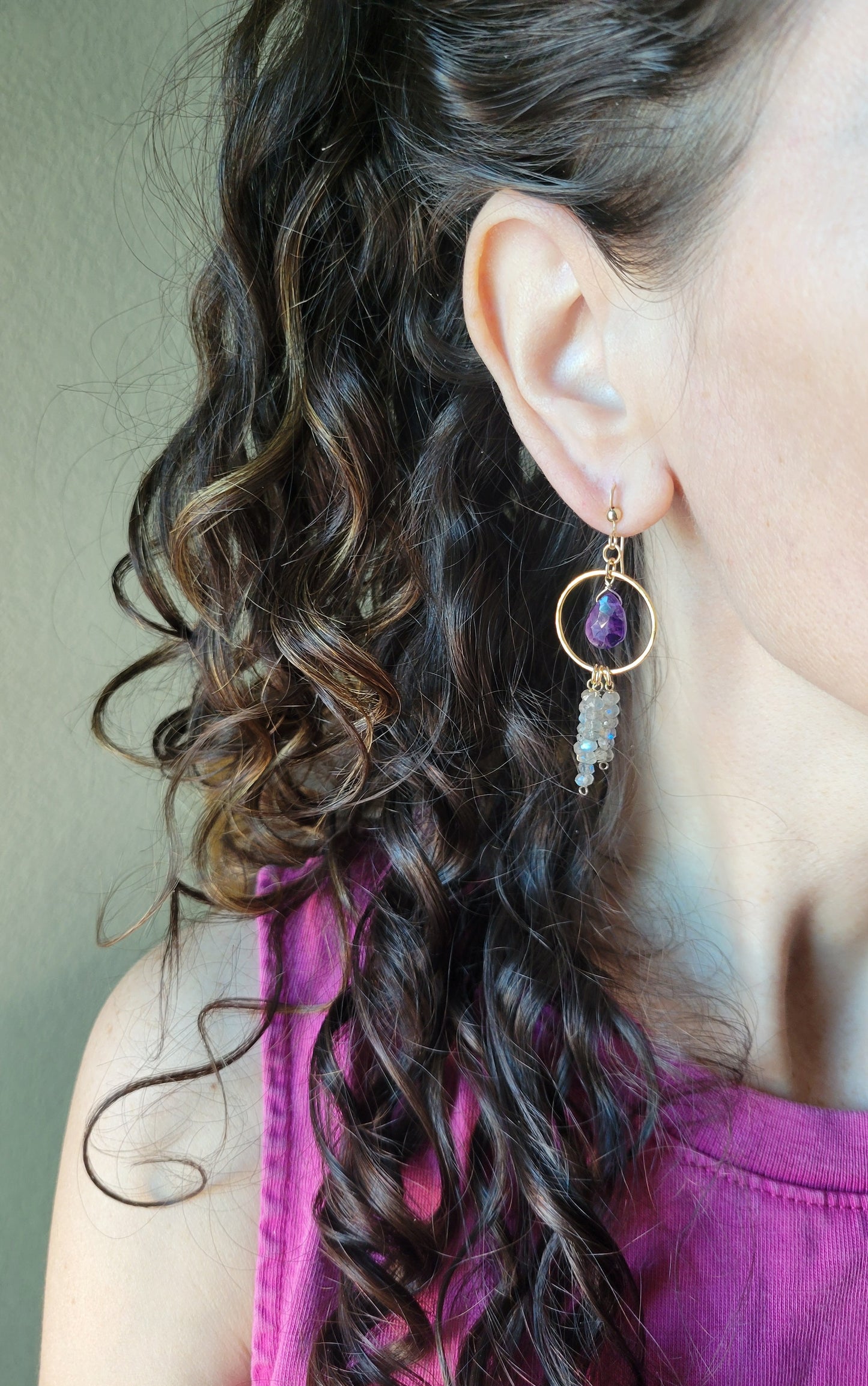 Labradorite Fringe Earrings with Amethyst