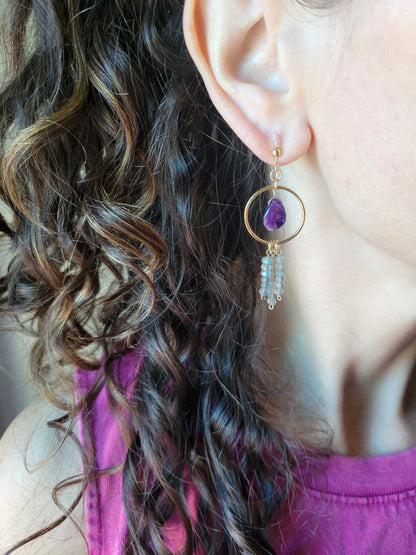 Labradorite Fringe Earrings with Amethyst