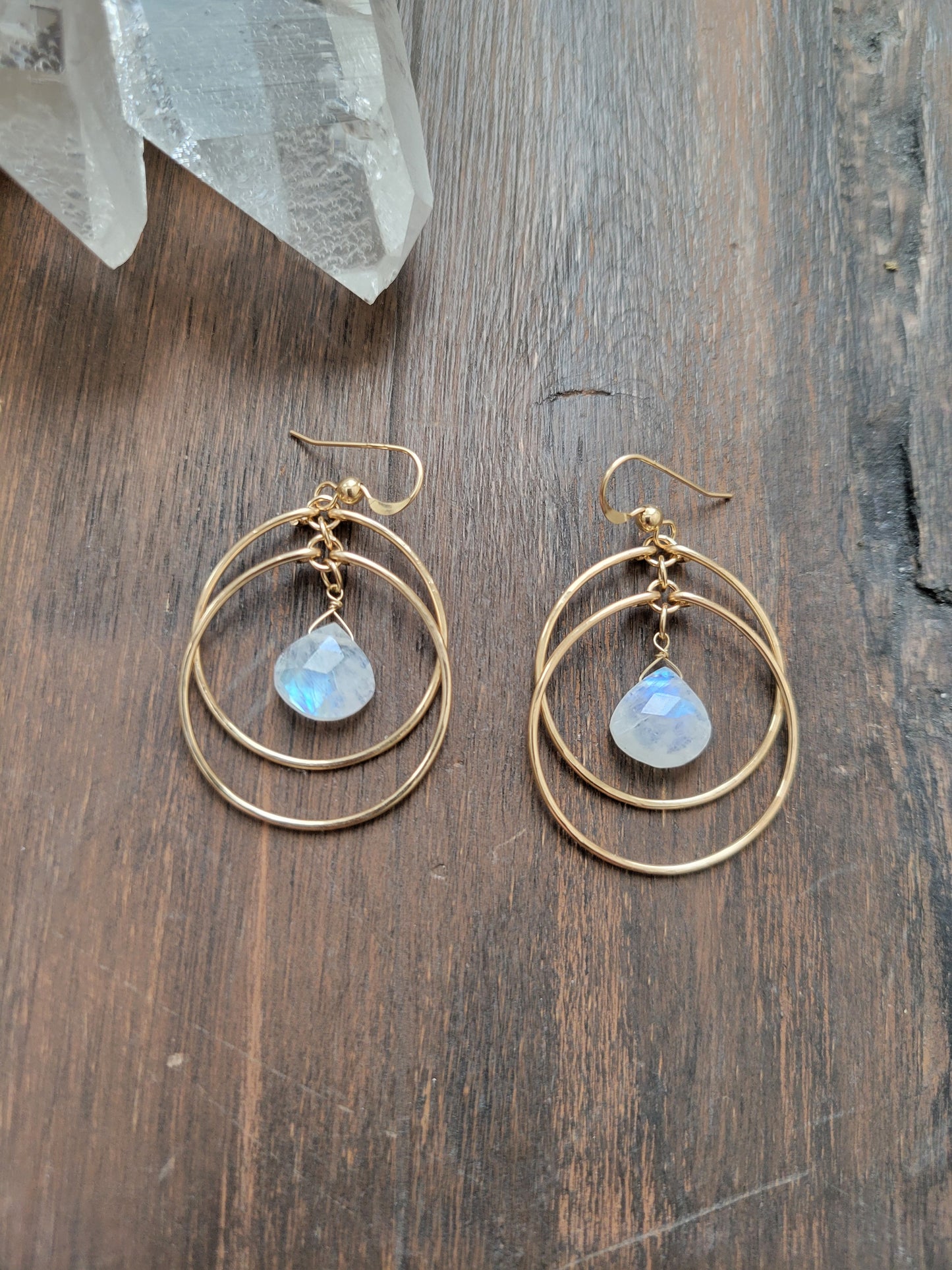 Crescent Moonstone Hoop Earrings