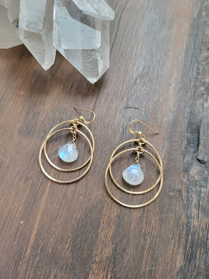 Crescent Moonstone Hoop Earrings