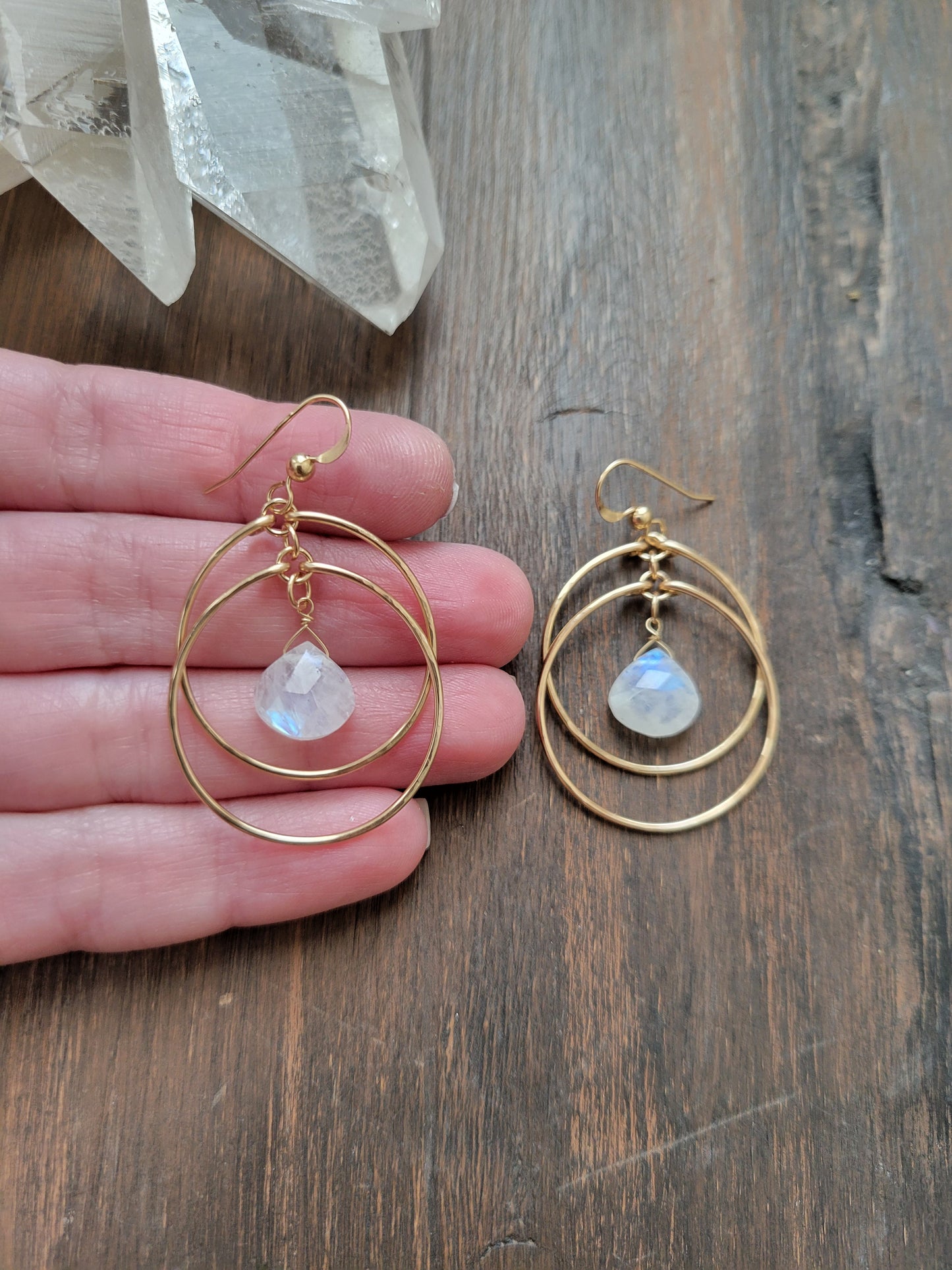 Crescent Moonstone Hoop Earrings