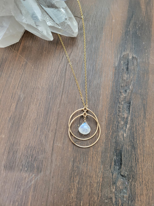 Crescent Moonstone Circle Necklace