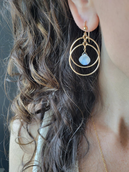 Crescent Moonstone Hoop Earrings