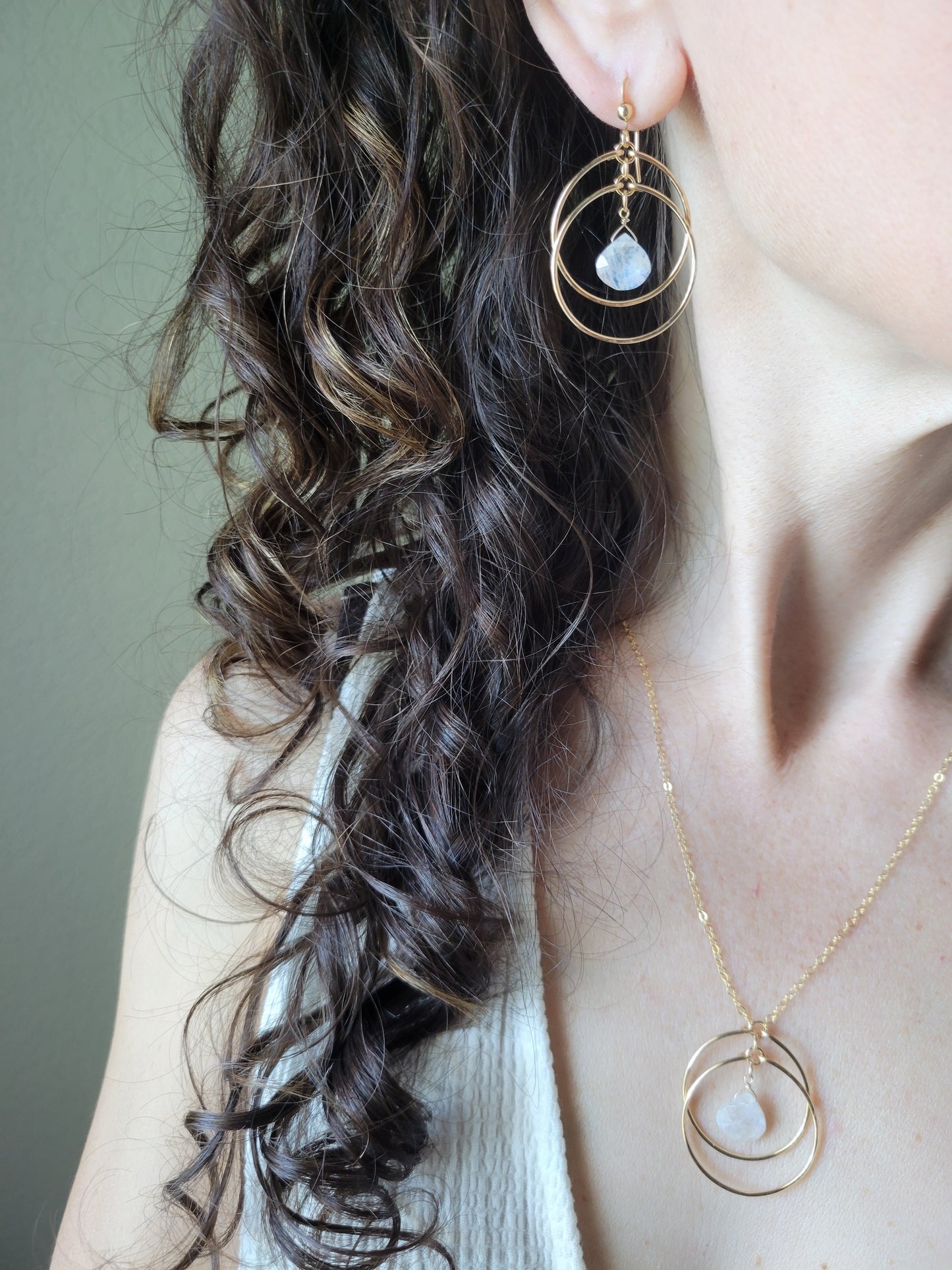 Crescent Moonstone Hoop Earrings